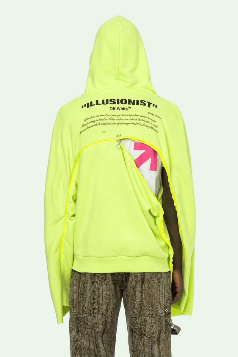 Off-White™ Spring Summer 2019 Pre Order Collection raincoat windbreaker anorak varsity jacket puffer field jacket denim vest knitwear sweatshirt hoodie cargo sweatpants t shirt long short sleeve shorts underwear swimsuit sneakers slide bags backpack pouch wallet belt cap case socks scarf mask keychain towel