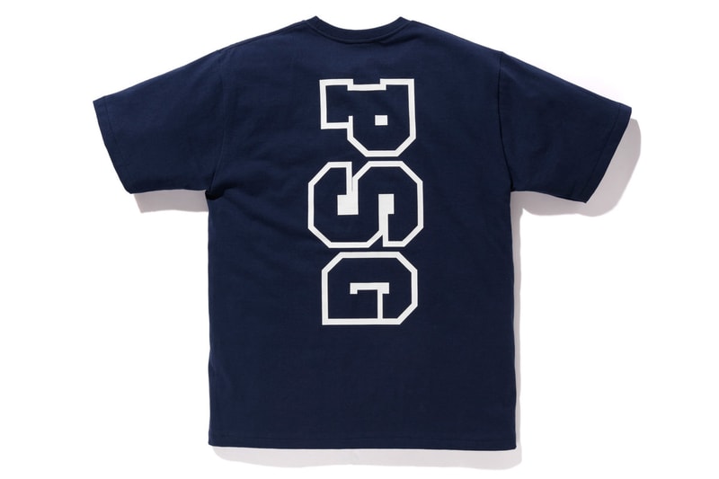 bape psg paris saint germain capsule collection collaboration logo back print shark head tee shirt black white
