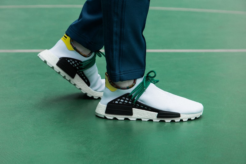 Pharrell x adidas u NMD SOLARHU Pack On foot blue yellow black orange pink white green red