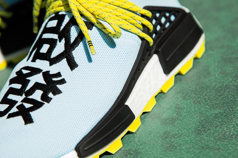 Pharrell x adidas u NMD SOLARHU Pack On foot blue yellow black orange pink white green red