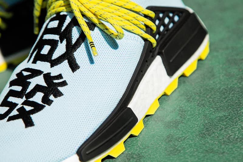 Pharrell x adidas u NMD SOLARHU Pack On foot blue yellow black orange pink white green red