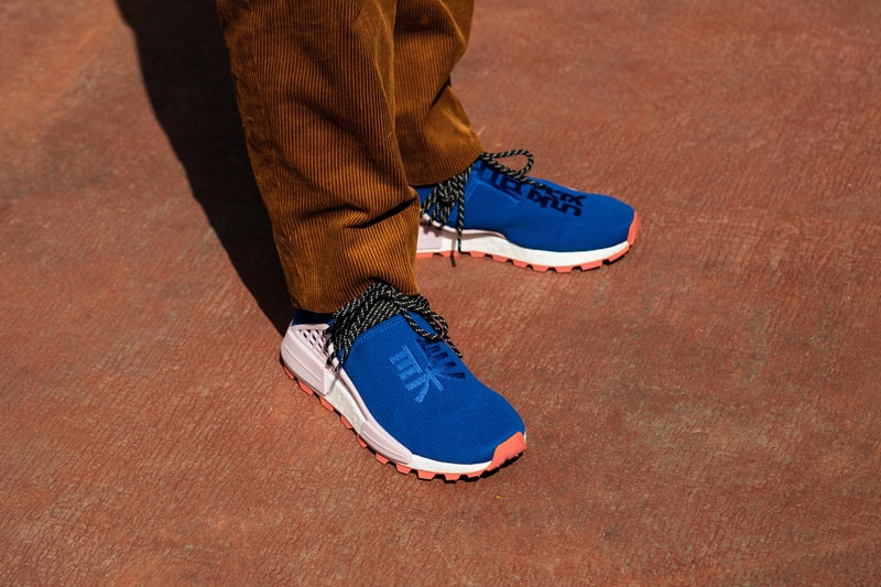 Pharrell x adidas u NMD SOLARHU Pack On foot blue yellow black orange pink white green red