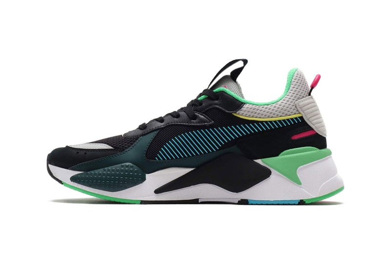 Puma RS-X Toys Black Colorway Sneaker Details Shoes Trainers Kicks Sneakers Footwear Cop Purchase Buy Available Online Now teal pink white grey gray blue green