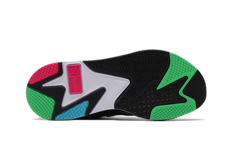 Puma RS-X Toys Black Colorway Sneaker Details Shoes Trainers Kicks Sneakers Footwear Cop Purchase Buy Available Online Now teal pink white grey gray blue green