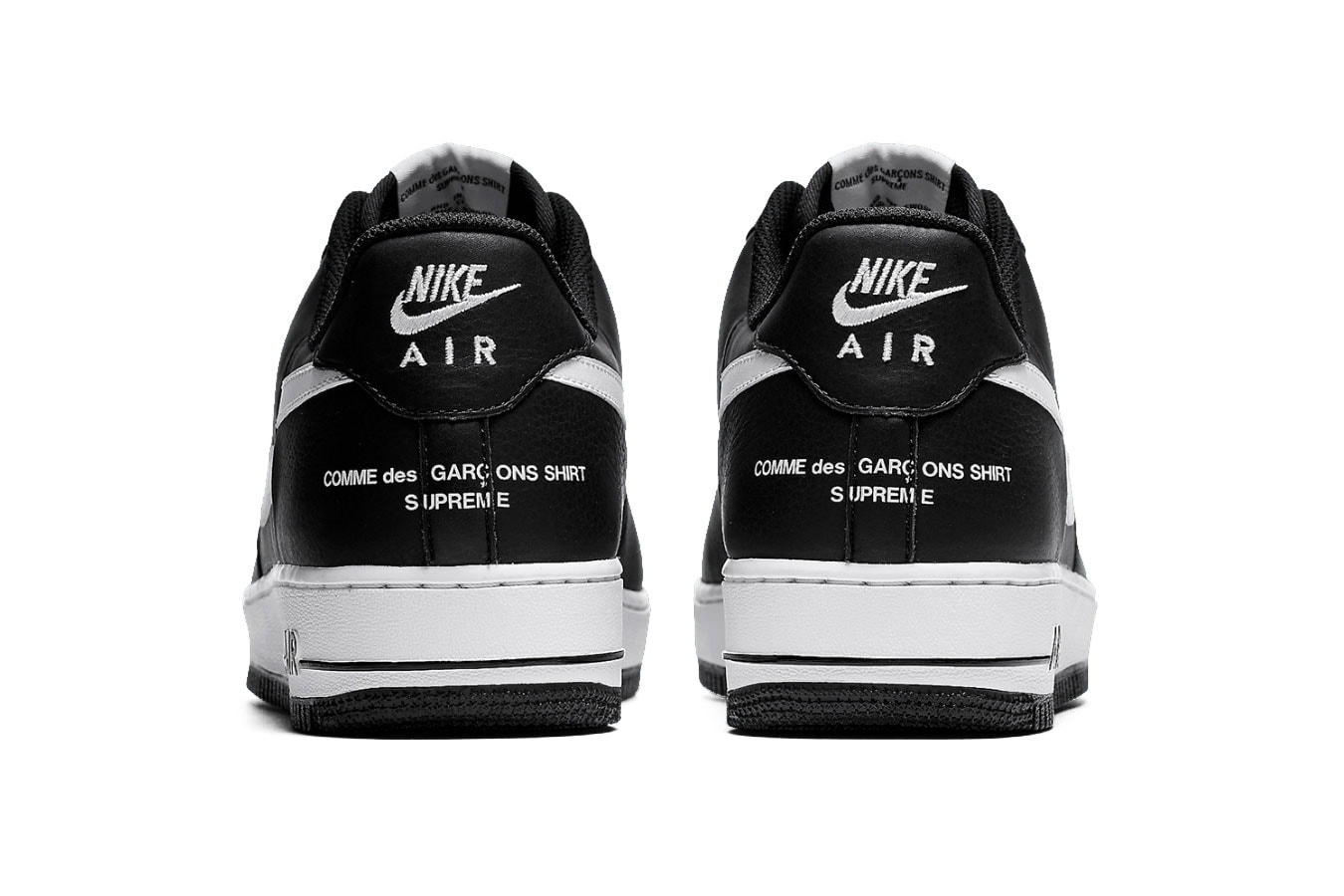 Supreme CdG Nike Air Force 1 Split Swoosh Release Date black white Info COMME des GARÇONS Shirt pricing details sneaker black white