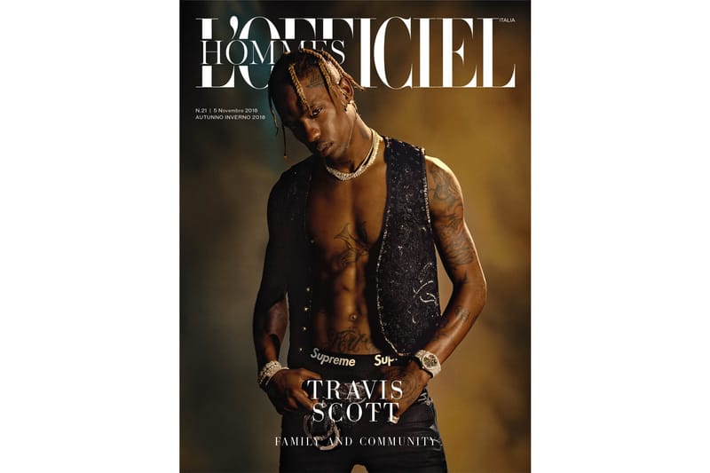 Travis Scott Wears Supreme, Saint Laurent & Chrome Hearts in 'L'Officiel Hommes Italia' Cover