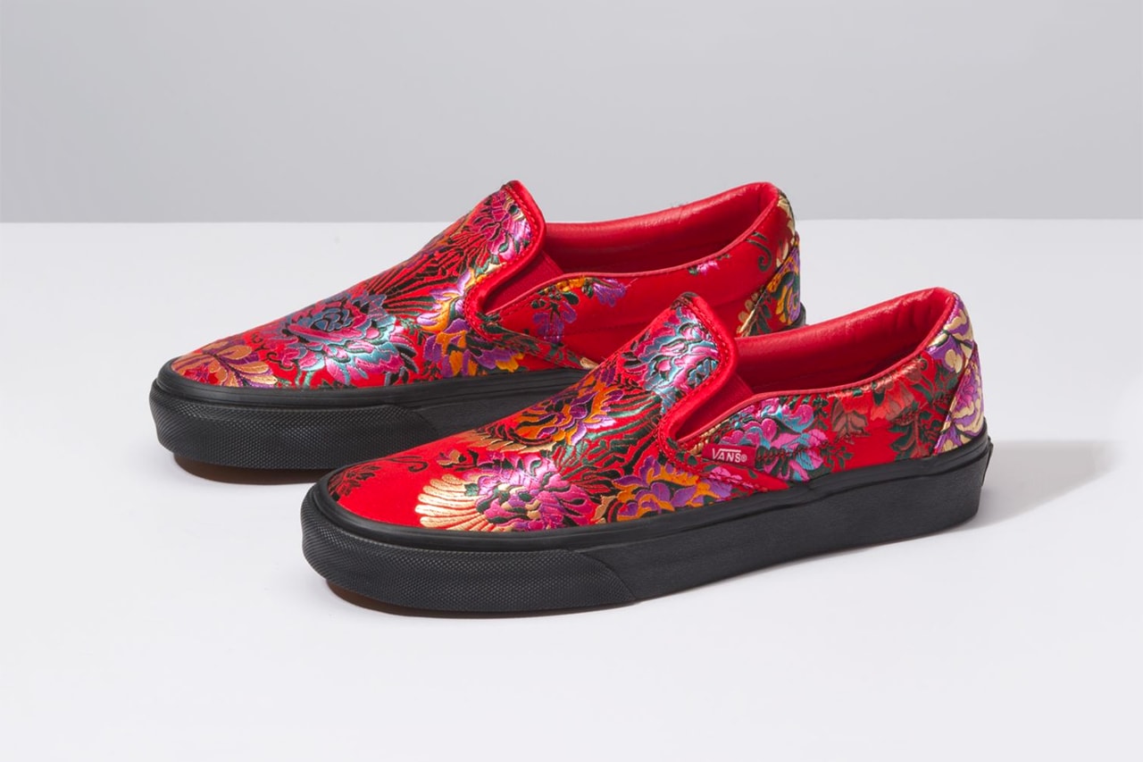 Vans Slip on festival satin embroidery floral flowers design ornate sneakers shoes trainers skating drops release news buy now cop