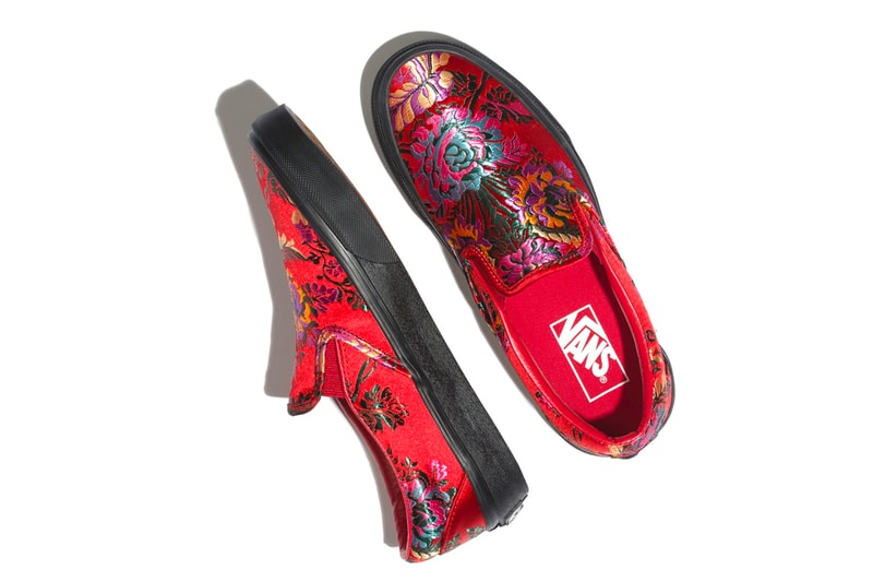 Vans Slip on festival satin embroidery floral flowers design ornate sneakers shoes trainers skating drops release news buy now cop