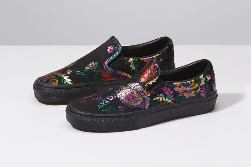 Vans Slip on festival satin embroidery floral flowers design ornate sneakers shoes trainers skating drops release news buy now cop