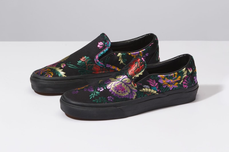 Vans Slip on festival satin embroidery floral flowers design ornate sneakers shoes trainers skating drops release news buy now cop