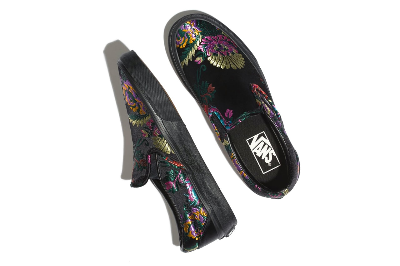 Vans Slip on festival satin embroidery floral flowers design ornate sneakers shoes trainers skating drops release news buy now cop