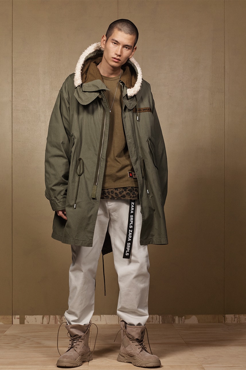 Zara "SRPLS" 2018 Lookbook Fashion Clothing Collection Cop Purchase Buy Items Military Streetwear Utilitarian Army Navy Khaki Bomber Camouflage Coat