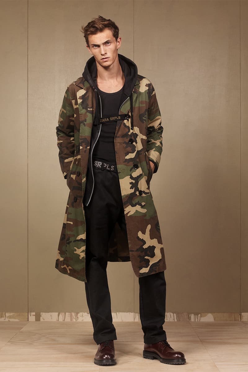 Zara "SRPLS" 2018 Lookbook Fashion Clothing Collection Cop Purchase Buy Items Military Streetwear Utilitarian Army Navy Khaki Bomber Camouflage Coat
