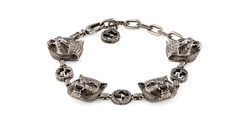 gucci silver feline head bracelet