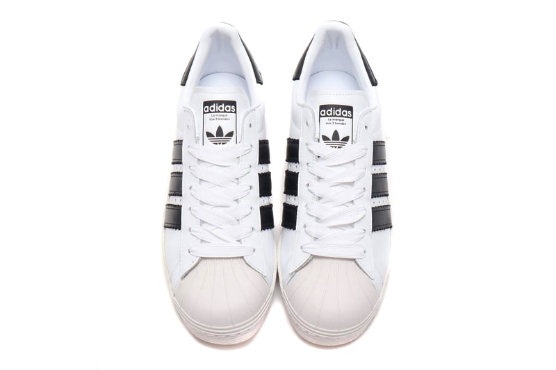 adidas Superstar 80s Enlarged Stripes atmos Running White/Core Black/Crystal White Core Black/Running White/Core Black Release Info price info sneaker colorway purchase stockist