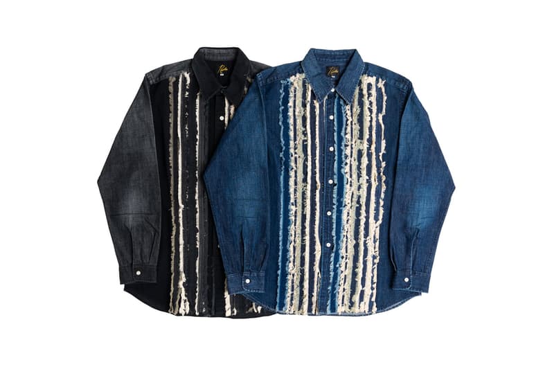 needles totokaelo exclusive denim ribbon shirts exclusive washed blue black patchwork japan rebuild