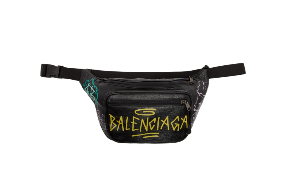 Black Explorer graffiti-print leather belt bag, Balenciaga