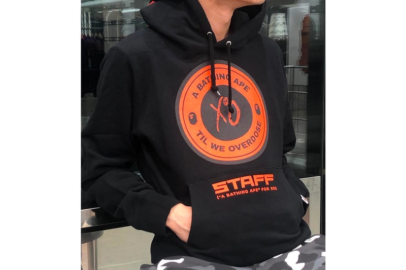 BAPE Japan Debuts Special The Weeknd Merch staff hoodie t-shirt tee black red the weeknd in japan singles cd