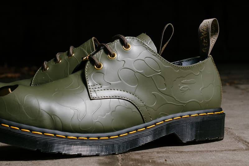 BAPE x Dr. Martens Steel Toe Boots Launch Event lookbook green black leather 10-eye and 3-eye boots