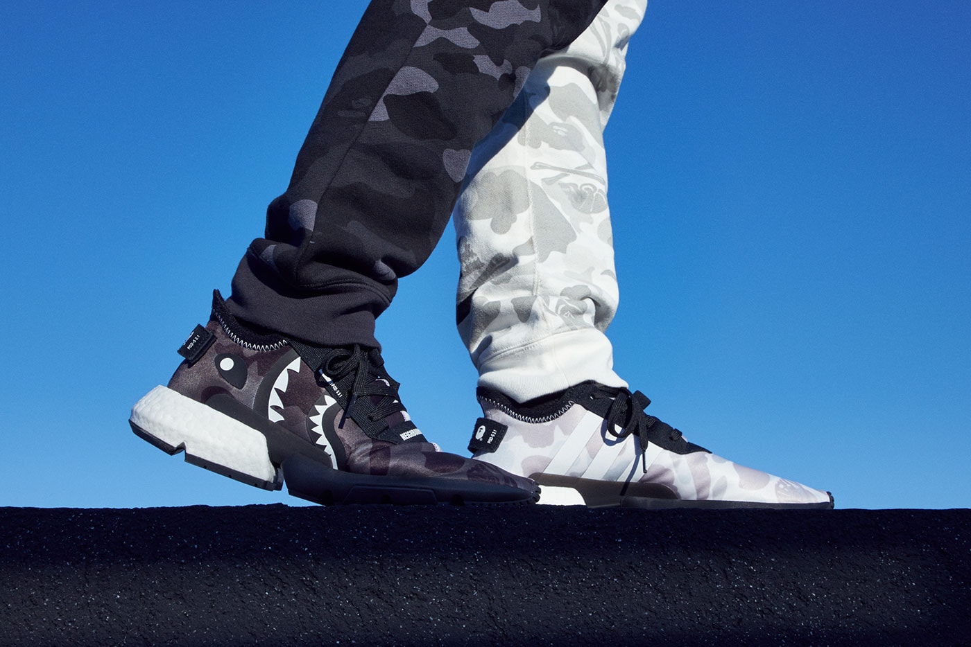 BAPE x NEIGHBORHOOD x adidas Originals Release nmd pod shark face motif black white 1st camo