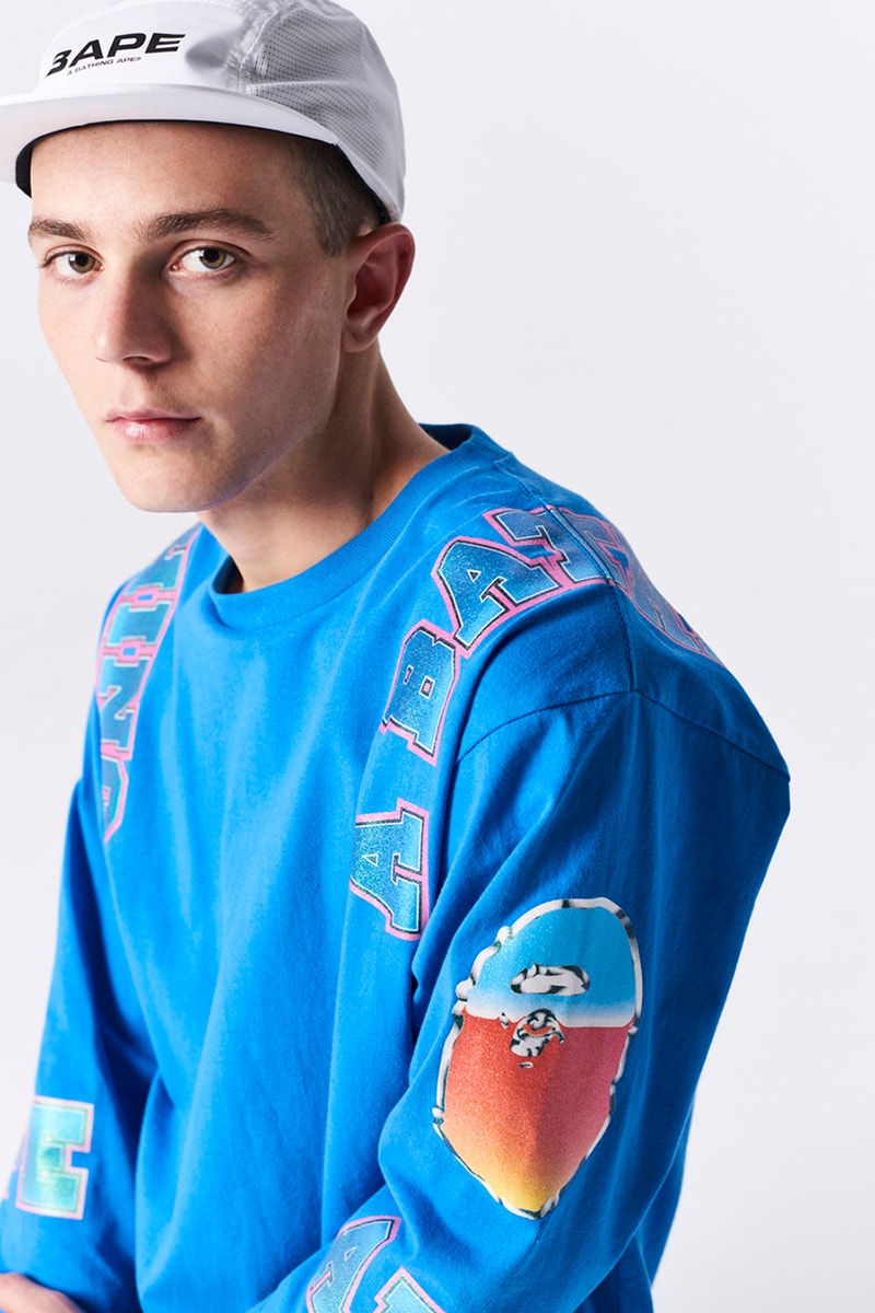 BAPE a bathing ape spring summer 2019 collection lookbook drop release date info japan shark hoodie logo mouth tee shirt jeans shoes sneakers bapesta