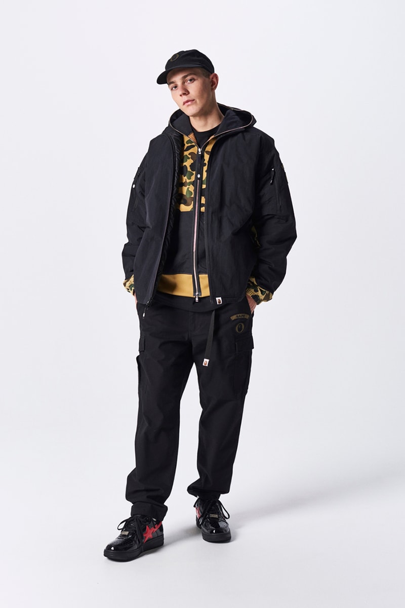 BAPE a bathing ape spring summer 2019 collection lookbook drop release date info japan shark hoodie logo mouth tee shirt jeans shoes sneakers bapesta