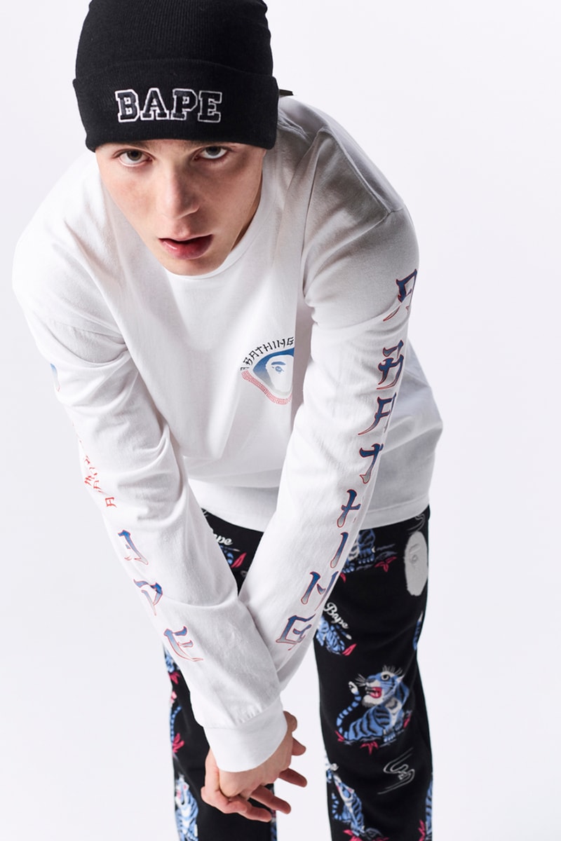 BAPE a bathing ape spring summer 2019 collection lookbook drop release date info japan shark hoodie logo mouth tee shirt jeans shoes sneakers bapesta