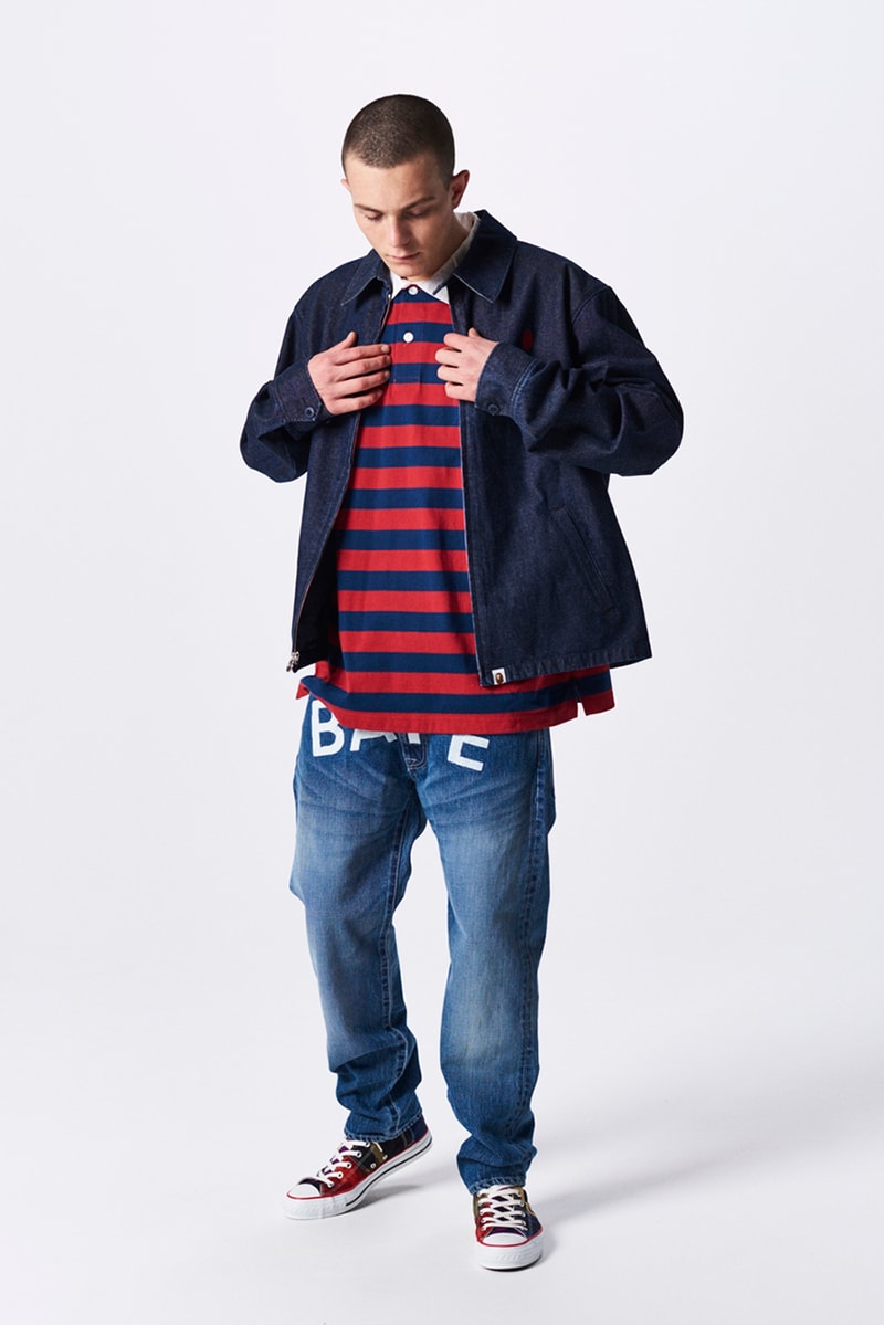 BAPE a bathing ape spring summer 2019 collection lookbook drop release date info japan shark hoodie logo mouth tee shirt jeans shoes sneakers bapesta