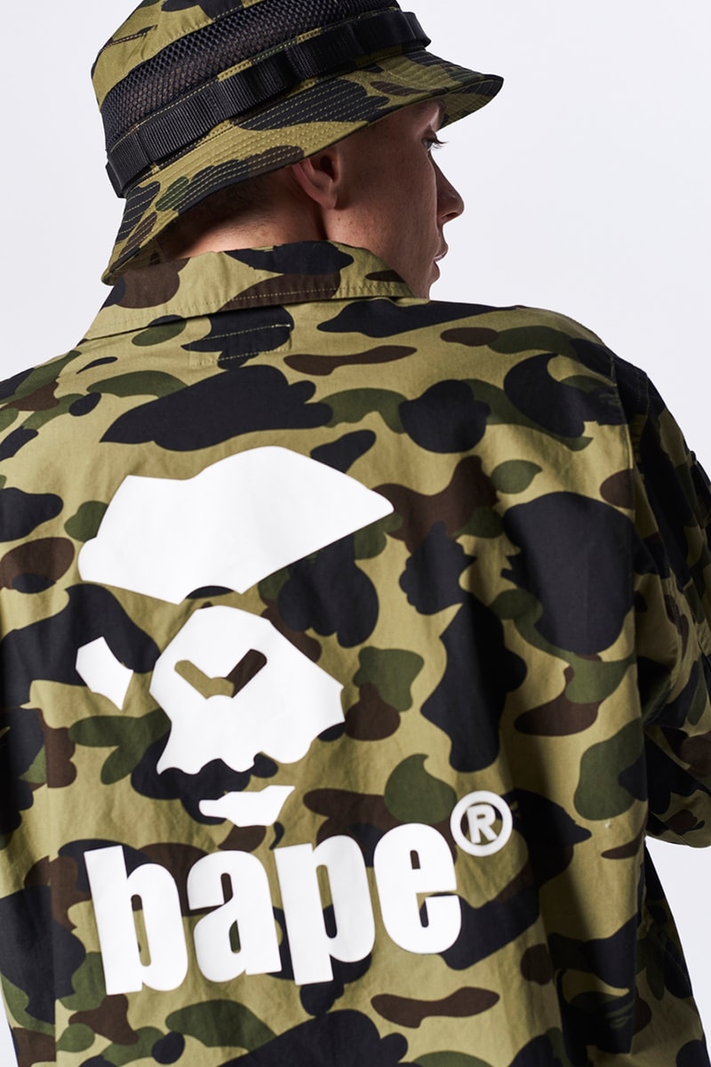 BAPE a bathing ape spring summer 2019 collection lookbook drop release date info japan shark hoodie logo mouth tee shirt jeans shoes sneakers bapesta