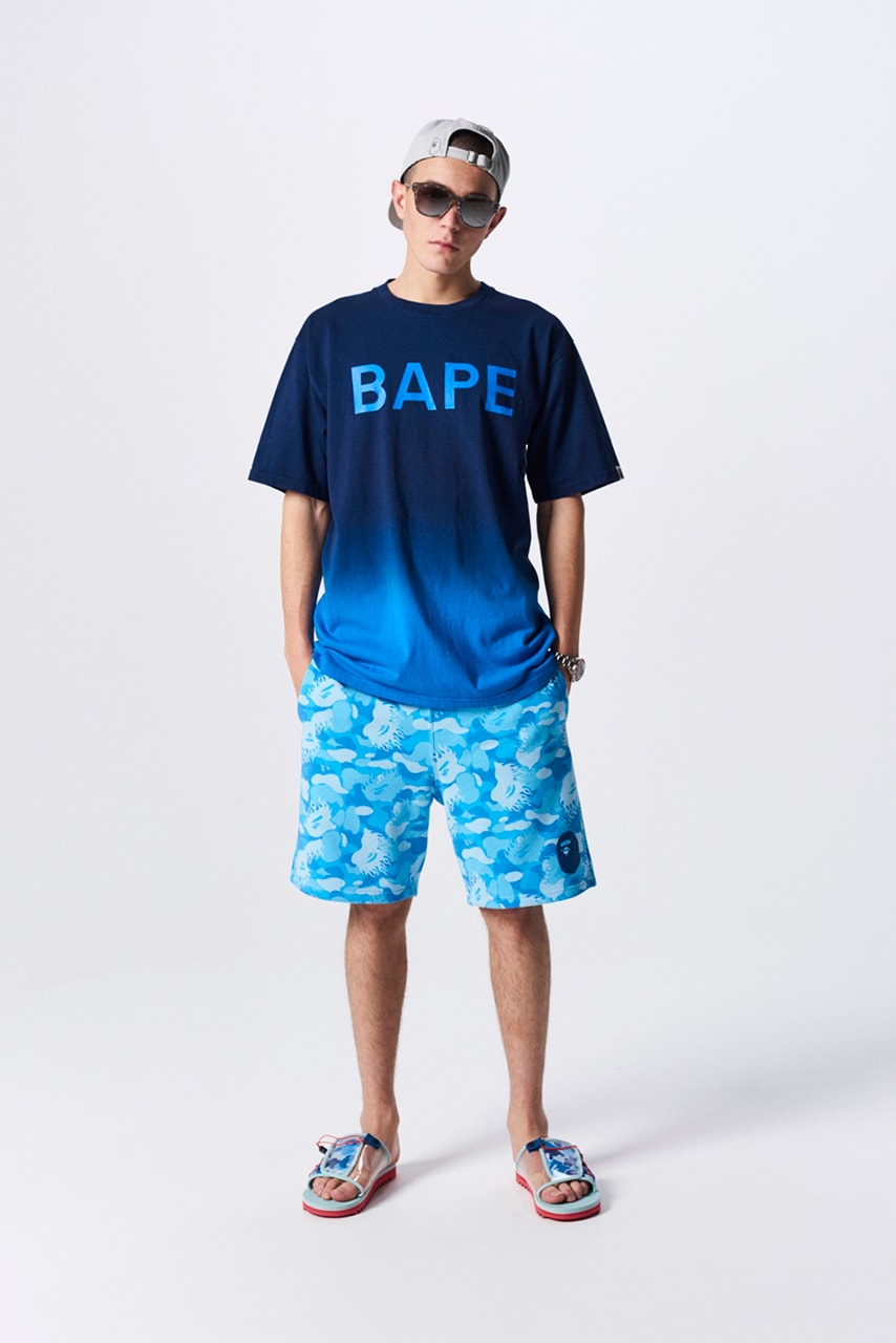 BAPE a bathing ape spring summer 2019 collection lookbook drop release date info japan shark hoodie logo mouth tee shirt jeans shoes sneakers bapesta