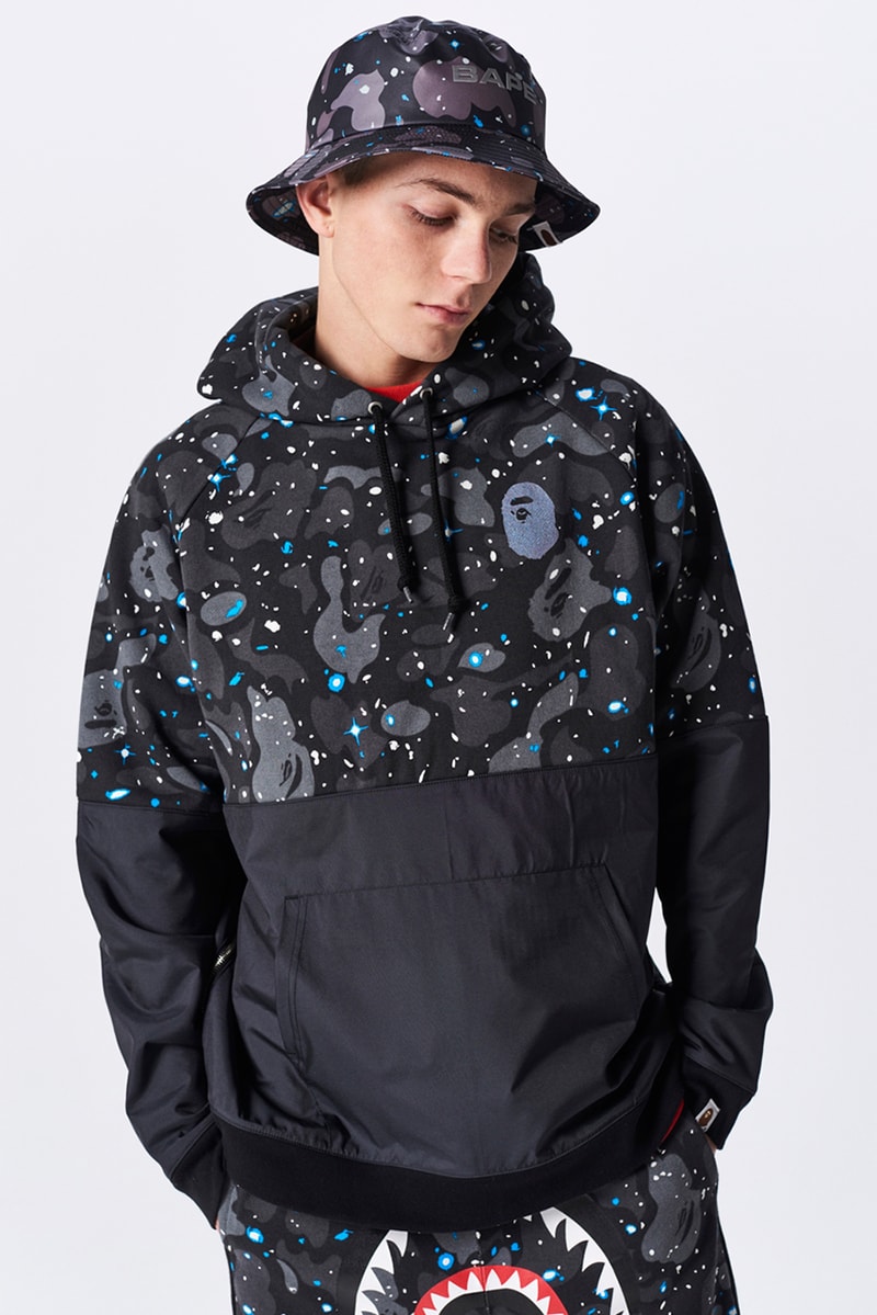 BAPE a bathing ape spring summer 2019 collection lookbook drop release date info japan shark hoodie logo mouth tee shirt jeans shoes sneakers bapesta