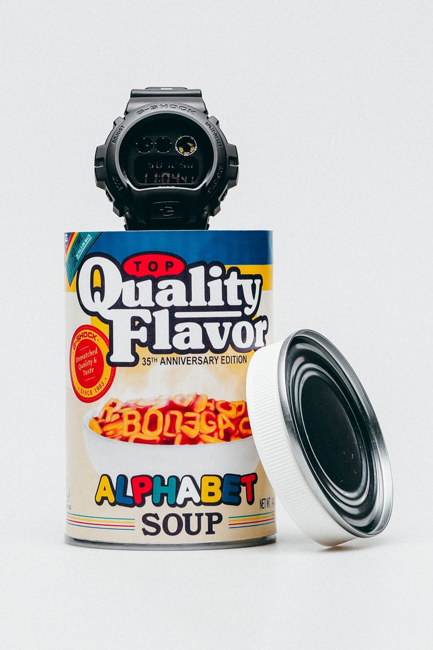Bodega x Casio G-SHOCK DW-6900 Watch Collab drop release date info december 20 2018 exclusive black alphabet soup can package case 35th anniversary