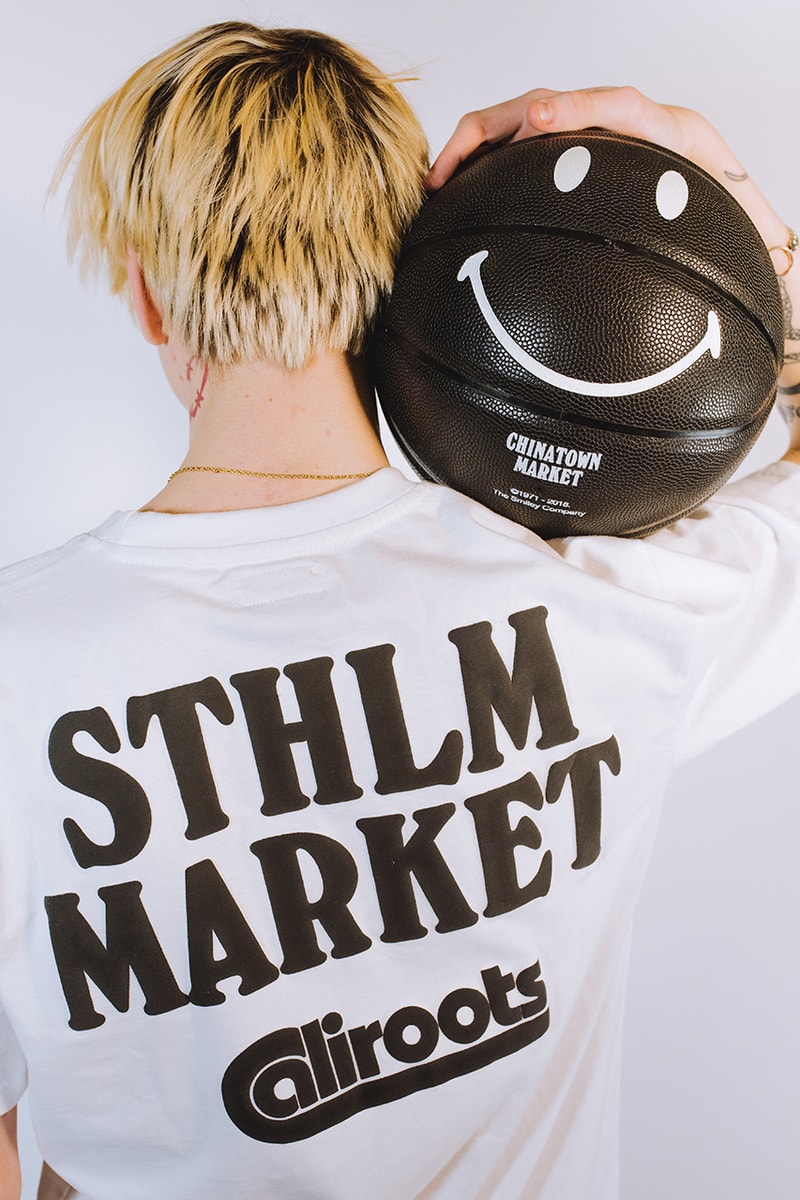 chinatown market caliroots collaboration exclusive tee shirt basketball smiley face black stockholm december 17 2018 release date info buy glow in the dark
