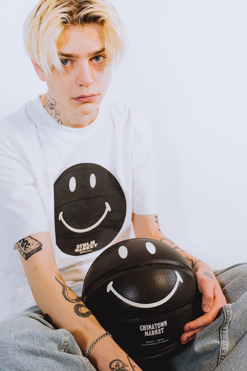 chinatown market caliroots collaboration exclusive tee shirt basketball smiley face black stockholm december 17 2018 release date info buy glow in the dark