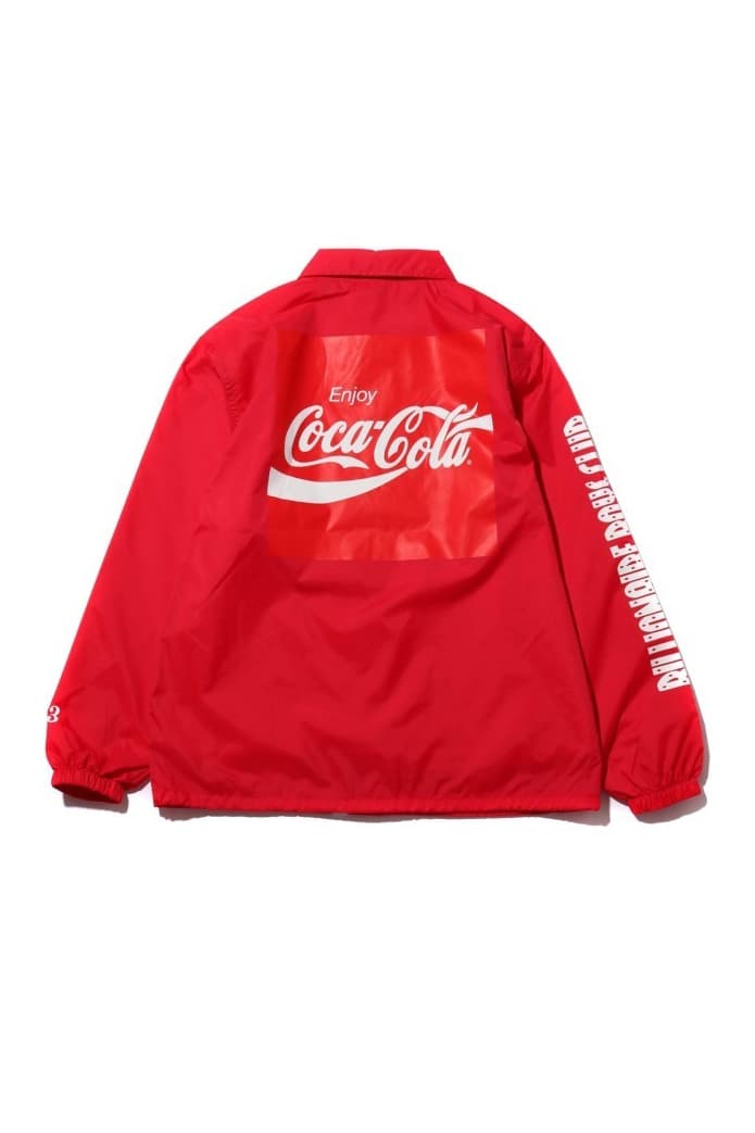 billionaire boys club atmos lab coca cola collaboration capsule drop release date info coaches jacket tee shirt sweater logo advertisement print red white black graphic december 29 2018 japan