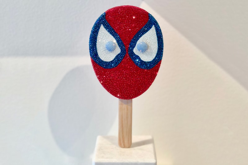 dan life spider man pop rotating sculpture crystal encrusted artwork 