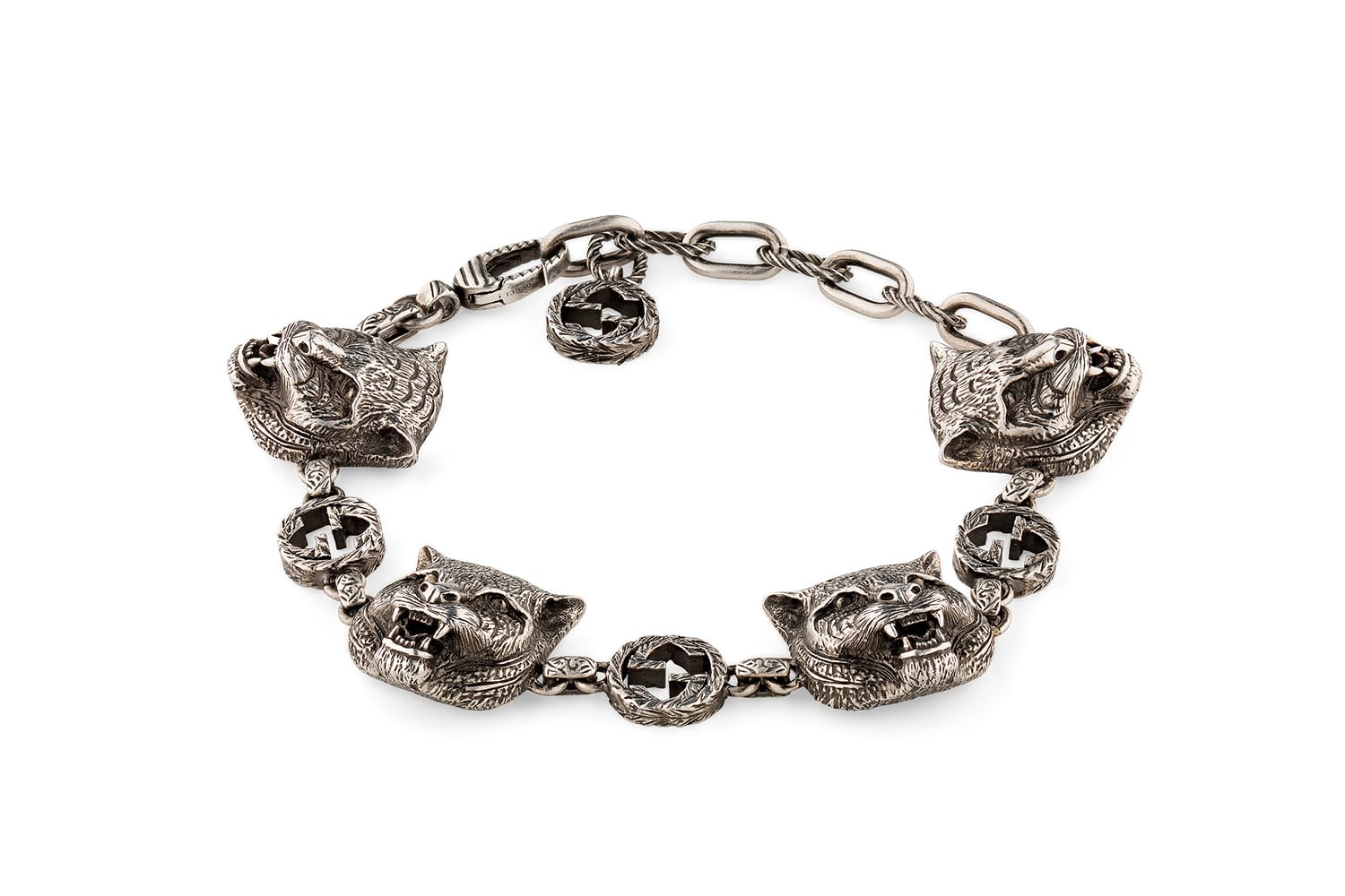 gucci silver feline head bracelet