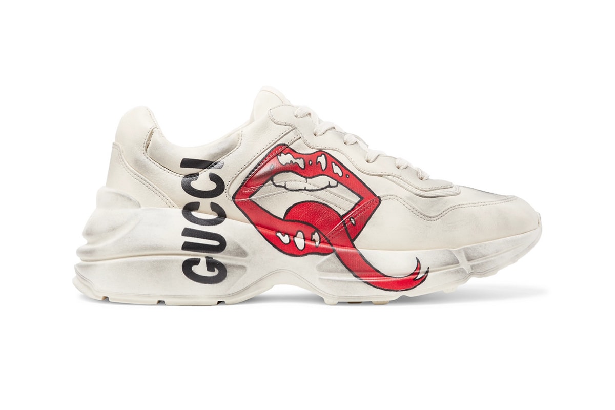 Gucci Rhyton Printed Distressed Leather Sneakers Kiss