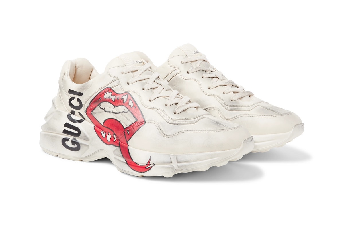 Gucci Rhyton Printed Distressed Leather Sneakers Kiss
