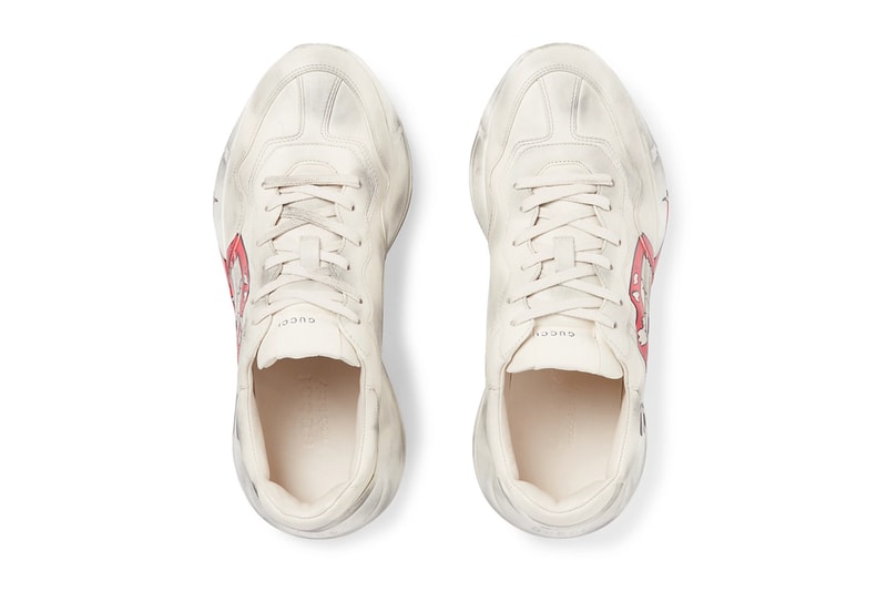 Gucci Rhyton Printed Distressed Leather Sneakers Kiss