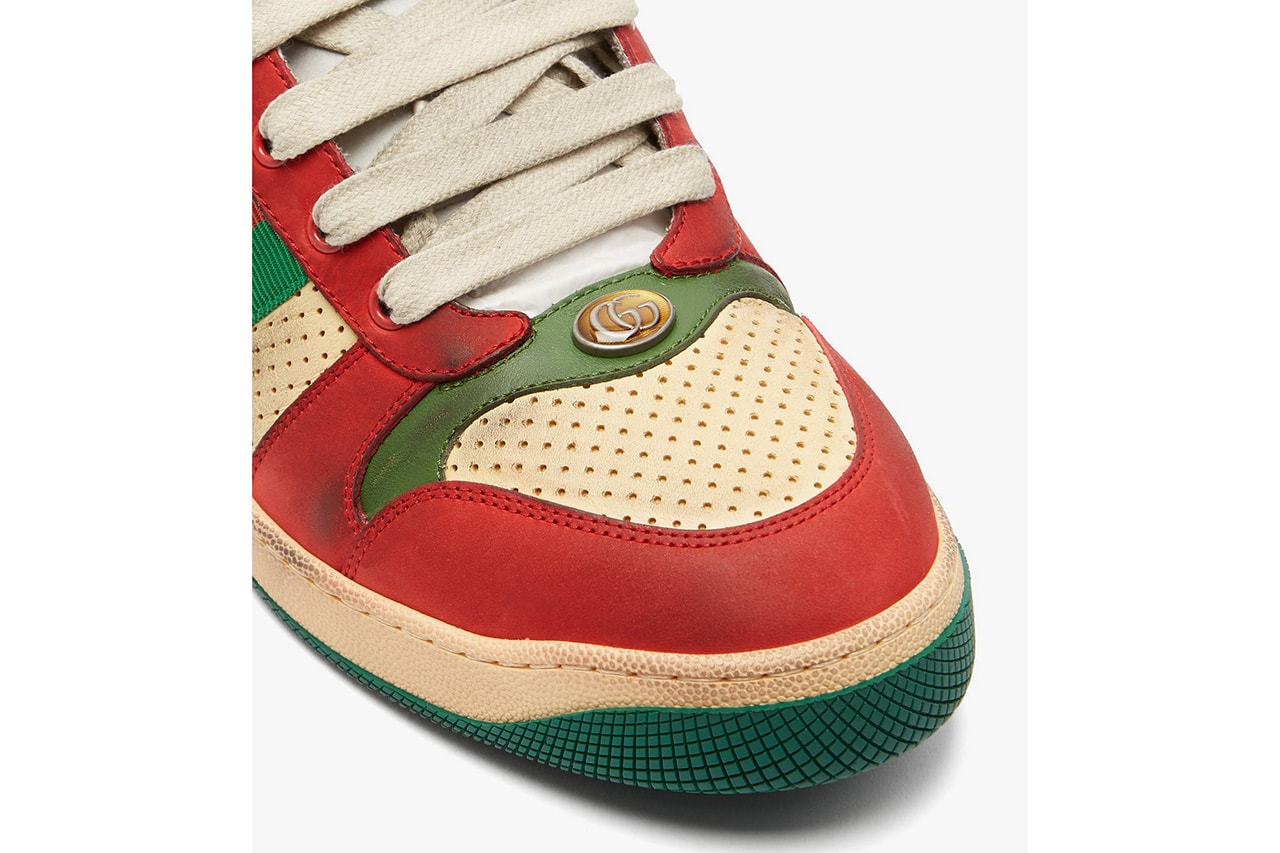 Gucci Virtus Low Top Distressed Leather Shoe Details Shoes Trainers Kicks Sneakers Footwear Cop Purchase Buy MatchesFashion