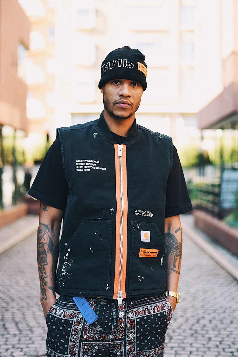 heron preston carhartt wip collaboration collection drop release date info tokyo japan interview street style snaps chen kai williams workshop