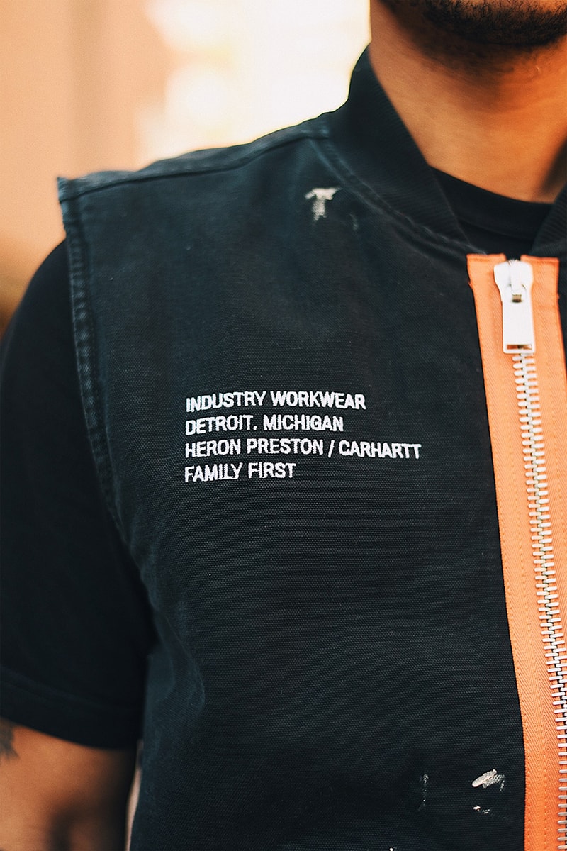 heron preston carhartt wip collaboration collection drop release date info tokyo japan interview street style snaps chen kai williams workshop