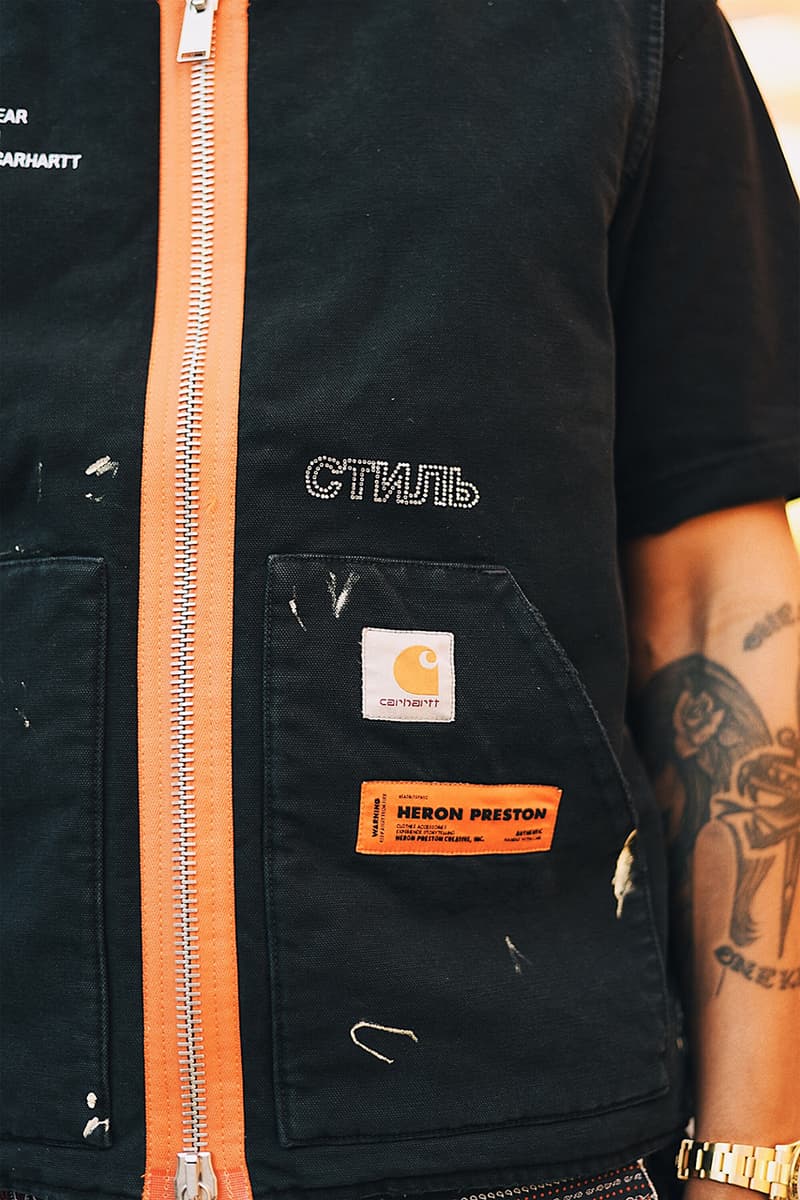 heron preston carhartt wip collaboration collection drop release date info tokyo japan interview street style snaps chen kai williams workshop