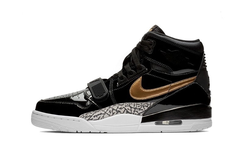 jordan legacy 312 black gold patent leather don c footwear jordan brand 2018 december AV3922-007