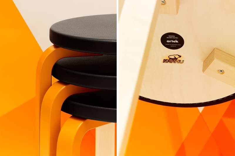 Karhu x Artek Limited Edition E60 Stools brown orange cream