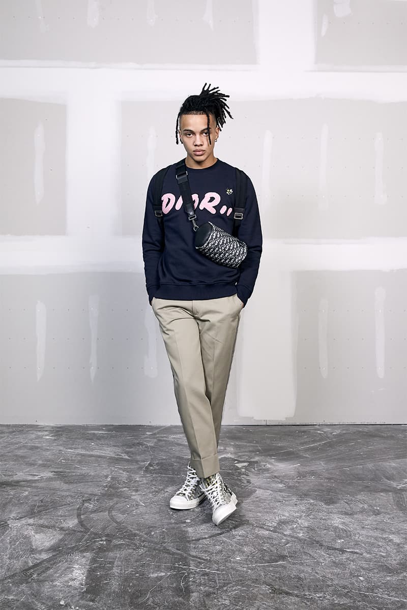 Kim Jones Dior Summer 2019 Mens Capsule Collection christian kaws saddle bag lookbook model sneakers hooded bomber jackets T-Shirts crewnecks trousers saddle bags waist bags signature bee 