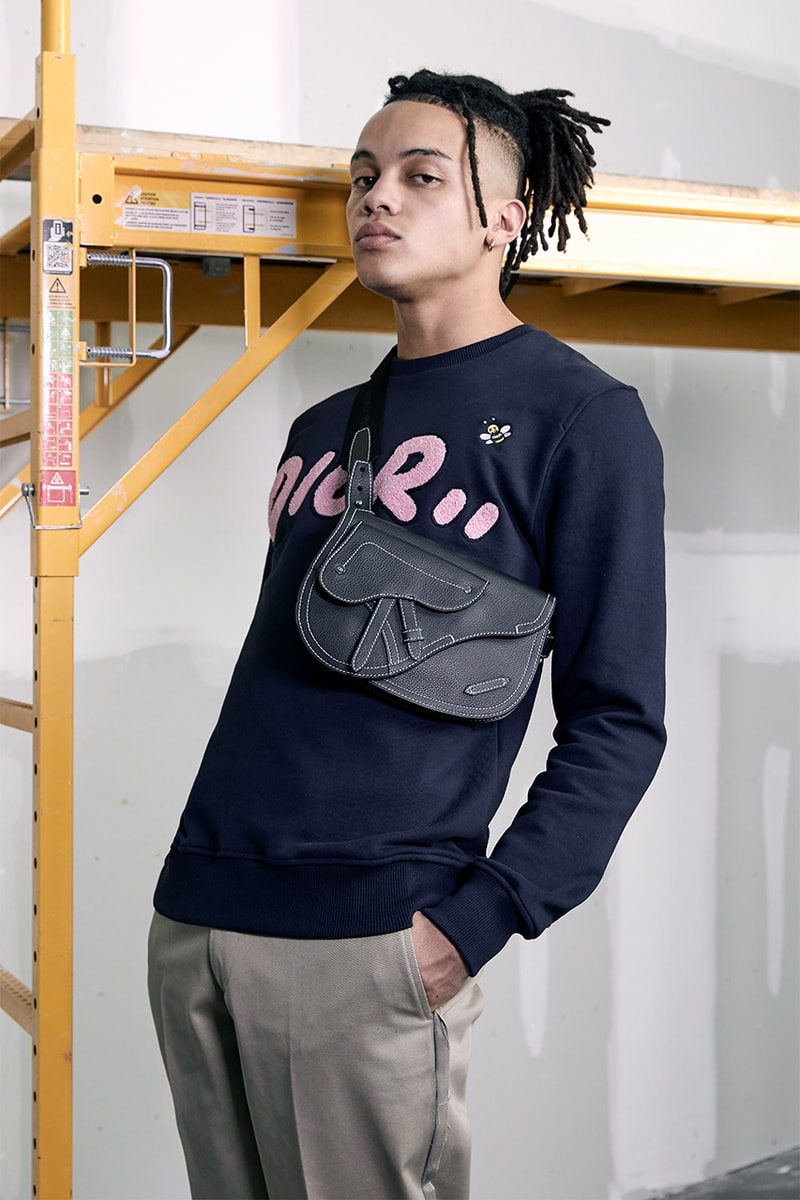 Kim Jones Dior Summer 2019 Mens Capsule Collection christian kaws saddle bag lookbook model sneakers hooded bomber jackets T-Shirts crewnecks trousers saddle bags waist bags signature bee 