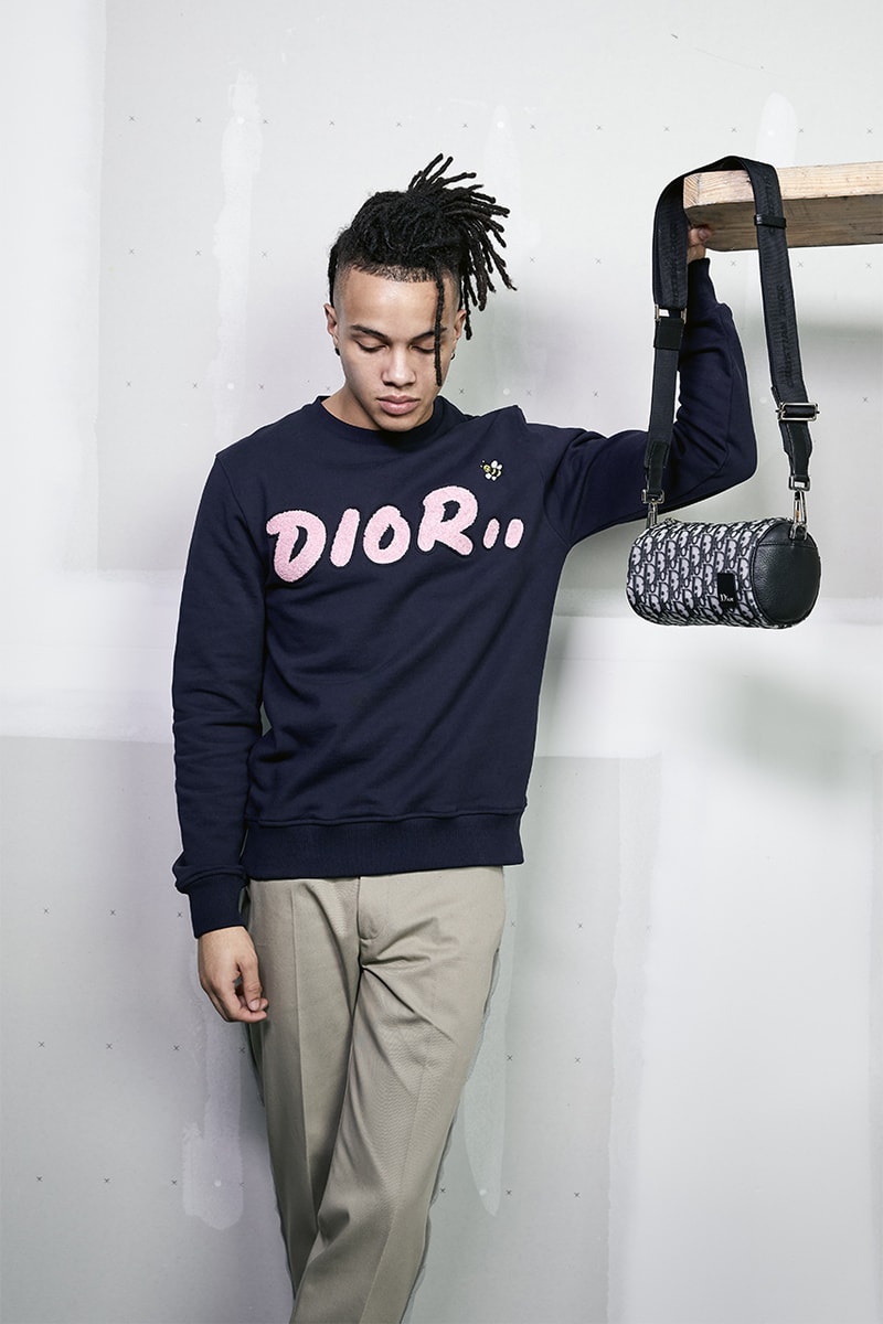 Kim Jones Dior Summer 2019 Mens Capsule Collection christian kaws saddle bag lookbook model sneakers hooded bomber jackets T-Shirts crewnecks trousers saddle bags waist bags signature bee 