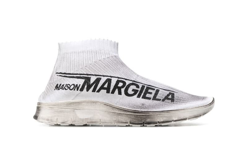 maison margiela dirty logo print sock sneaker 2018 december footwear white black